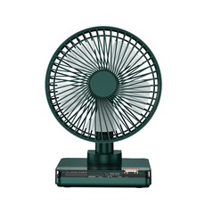 跨境桌面風扇便攜式辦公室時鐘搖頭長續航usb小電風扇靜音充電式, 6.5寸 5000毫安, 桌面時鐘風扇 B款綠色 自動搖頭