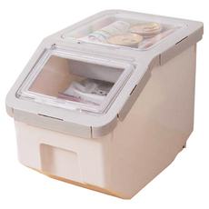 第四代寵物飼料密封桶 (送量杯 儲物/貓砂桶), 最新四代升級飼料桶灰-小, 1個, 5L