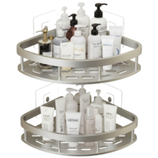 바이브라이프 욕실선반 코너형 일자형 무타공 접착식 거치대 2개, 코너형실버