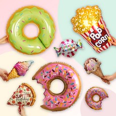 [파티지] 아이스크림풍선 / 햄버거풍선 핫도그 사탕 감자튀김 팝콘 도넛 소프트아이스크림 풍선 패스트 푸드, FO_1_도넛 팝콘풍선 SET (8종)