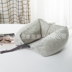條紋U型護頸枕，柔軟舒適，可調節扣帶，旅行辦公室午睡適用, S478-灰白, 1件