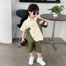 男童夏日兩件式套裝 兒童短袖襯衫休閒短褲 帥氣寶寶夏季服飾