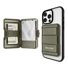 Pelican 마그네틱 지갑 및 카드 홀더 - 튼튼한 스냅온 MagSafe 탈착식 하드 쉘 아이폰 14 프로 / 플러스 14/13 맥스 13 13/12 블랙 325332, Green