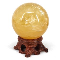 【18開運坊】招財系列 冰洲黃水晶球 實木底座 淨化 擇日 開運擺件, 直徑約5-6cm間
