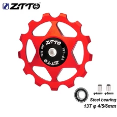 ZTTO 11T MTB 자전거 뒷 변속기 자키 휠 스틸 베어링 풀리 AL7075 CNC 도로 가이드 롤러 아이들러 4mm, 22 1pcs 13T Red