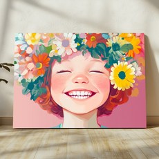신원액자랜드 웃는 얼굴 스마일 예쁜 여자 그림 캔버스 액자 거실 인테리어 소품 힐링 미용실 카페 오픈 아이 어린이 방, 04.웃음꽃길, 01.A4 (29.7X21cm), 01.캔버스액자