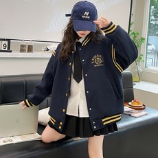 여아 아동 겨울 야구점퍼 패딩 두꺼운 가을 겨울옷 중아동용 상의, 170cm, 네이비블루 봄가을
