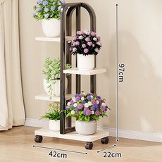 거실 발코니 겸용 바닥형 화분선반 다층 화분받침대 플랜트 스탠드 녹식물 진열대, 4단 블랙 철제프레임+화이트 우드 선반 세트