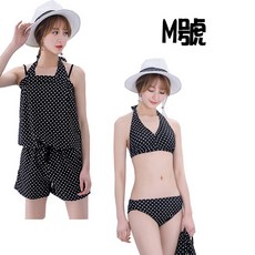 人魚朵朵 Sirena DuoDuo 三件式圓點泳衣 保守比基尼 遮肚顯瘦外罩衫 M碼, M