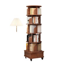 원형 가구 수납장 서랍문 포함 이동식 회전 서재 책장 원목, 1. 오스기 호두색 46X46X142cm