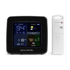 AcuRite 하이퍼로컬 예보 실내/실외 온도 실내 습도 날짜 시간 맞춤형 알람 및 내장 기압계가 있는 정사각형 컬러 기상 관측소 (00513), Square Display with Alerts, 1개