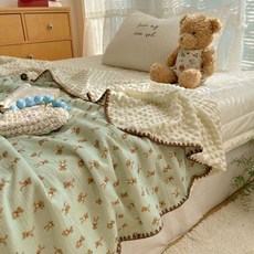 全棉皺皺紗蓋毯 寶寶絨午休毯 辦公室空調毯 秋冬加厚毛巾被, 森林公主【A面100%純棉+B面豆豆絨】,80X105cm多功能蓋毯