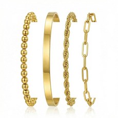 RINHOO 여성용 골드 팔찌 18K 금 도금 체인 팔찌 세트 - 커프 쿠바 로프 페이퍼클립 비즈 쌓을 수 있는 뱅글 트렌디한 레이어드 청키 주얼리 선물 단일 사이즈 보석