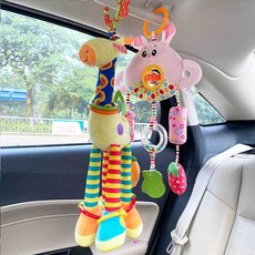 桃園發貨 嬰兒玩具寶寶推車吊飾-歲 安全座椅搖鈴床頭風鈴玩偶車用飾床鈴, 長頸鹿黃色+胡蘿蔔兔子, 1個