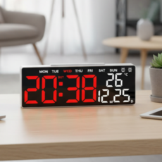 레보나 무소음 인테리어 디지털 LED 탁상시계, 레드 LED+화이트케이스