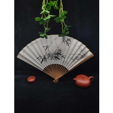 手繪蘭竹雙清圖宣紙摺扇 95芝麻斑竹古方款, 如圖所示, 1個