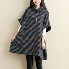F7404 줄무늬 루즈핏 폴라원피스 롱티 반팔 터들[WD94153]