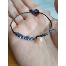 設計款編織祈福手繩 巴洛克珍珠藍色琉璃青石 蠟繩扣式手鍊, 1個