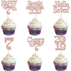 Ephlyn 30피스 Straight Outta 1986 컵케이크 토퍼 글리터 40번째 생일 컵케이크 피크 건배 40주년 케이크 장식 해피 40주년 기념일 파티 용품 블랙 골드, 7번째, 로즈 골드