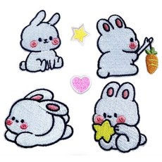 꾸꾸 자수패치 수선패치 스티커식 토끼 와펜 6종, 1세트