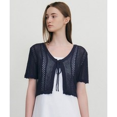 ARTID 스트랩 크로쉐 반팔 가디건_NAVY