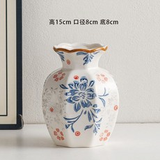 青花瓷花瓶 複古中式陶瓷花瓶 客廳玄關家居裝飾品 擺件鮮花, （精品陶瓷）藍玫瑰八角小號