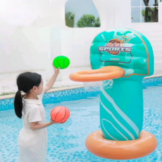 Rising 充氣籃球框 水陸兩用籃球架 水上遊戲 戲水池 室內外皆宜, 1個, 藍綠色