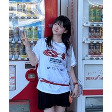 매장정품 이스케이프프롬 ESCAPEFROM 레드 도트 ESCF 로고 콜라주 프린트 오버핏 반팔티 화이트 E251OTS 129298