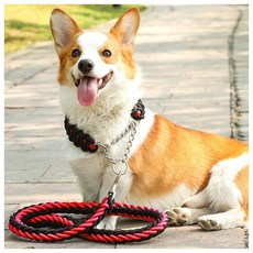 트위스트 로프 대형견 목줄+리드줄(1.25m) (두께 1.5cm) (레드블랙)