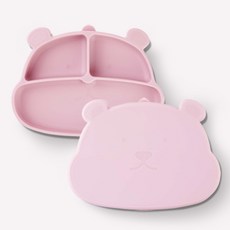 마미스테이블 유아용 먹자곰 흡착 푸드그레이드 실리콘 식판, 베이비핑크, 1개, 식판 + 뚜껑