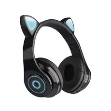 萌貓耳朵耳麥 HIFI音質 藍牙無線頭戴式耳麥 充電式 兒童耳麥, 黑色