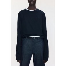 국내백화점 H&M 가디건 브랜드관 롱 슬리브 코튼 탑 블랙 1304335002 커플 사무실 (BK파우치 증정)