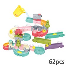 KC인증 아기 유아용 목욕놀이 장난감 워터슬라이드 레일 트랙 블럭세트 DIY 물놀이 오리 목욕장난감 욕조장난감, 62pcs, 1개