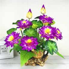 仿真荷花蓮花盆栽 居家裝飾擺件, 1個, 紫色荷花