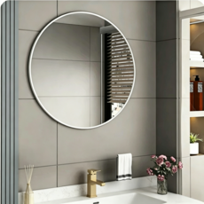 北歐風圓形壁掛鏡 浴室臥室玄關 高清防霧鏡, 白色單鏡