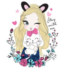 티셔츠 스티커 의류 3D전사지]고양이안은 노랑머리소녀 065 열전사지, 1개