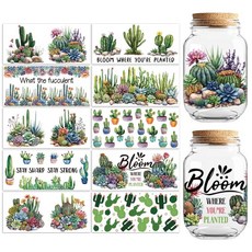 PeacoBLUE 블루 UV DTF 컵 랩 트랜스퍼 스티커 선인장 패턴 10장 방수 맞춤형 비닐 473.2ml(16온스) 커피 유리 텀블러 병 머그 데칼 남성 여성용, PeacoBLUE 블루 UV DTF 컵 랩 트랜스퍼 스