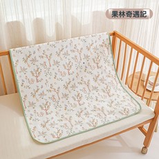 貝安悅a類4層嬰兒隔尿墊透氣寶寶純棉牀墊防水可洗寶寶牀單抗菌, 1個, 果林奇遇記:80*100CM