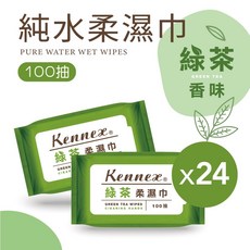 肯尼士KENNEX 綠茶柔濕巾(100抽24包) 潔膚濕巾 純水濕紙巾 擦臉巾 擦手巾 擦拭巾 溼紙巾 紙巾, 24個, 100張, 40g