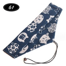 餐具收納綁繩收納袋 - 三角便攜餐具袋 刀叉湯匙筷子環保吸管收納袋 餐袋 婚禮小物, 1個, 橫開綁繩款, 藍福貓