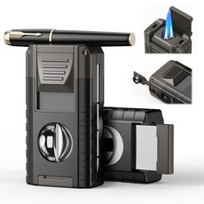 아마존평점4.5+ 미국출고 169694 6-in-1 토치 라이터 V 및 스트레이트 커터가 있는 방풍 트리플 플레임 펀치 홀더 드로우 인핸서 도구 부탄 리필 가능한 남성용