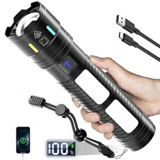 충전식 손전등 990 000 고광도 초밝은 장거리 5000피트 4모드 빨간색 LED 점멸 손전등 가정용 긴급 캠핑용 고출력 하이빔, 충전식 손전등 990000 루멘 초강력 밝기 플래시 라, 1개