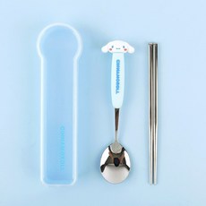 산리오 시나모롤 피규어 숟가락 스텐 젓가락 수저세트 케이스, 스카이블루, 1세트