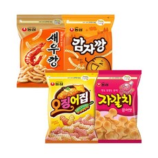 농심 대용량 지퍼백 4봉(새우깡1+감자깡1+빅오징어집1+빅자갈치1) 무배, 4개