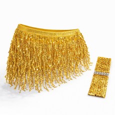 스타일홀리 스팽글 랩스커트 + 벨트 SET 라인댄스 벨리댄스 공연 무대의상 줌바 라틴 댄스복, 1세트, 골드