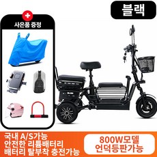 파워모터스 강력한 800W 모터 노인 여성 2인용 3인용 세발전기자전거 전기세발자전거, 블랙, 800W언덕등판형/15A=40km주행가능, 1개
