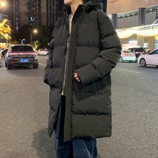 連帽保暖棉服外套 男女潮牌運動大衣 加厚過膝情侶加長版棉外套