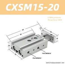듀얼 로드 실린더 CXSM15 슬라이드 베어링 공압 실린더 내장형 자석 CXSM15-10 CXSM15-30, 08 CXSM15 20