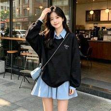 秋季新款時尚氣休閒質寬鬆短裙設計感小眾衛衣拼接裙女
