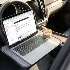 라운드데이 1초완성 핸들거치 차량용 테이블 노트북 트레이 간이식탁, 블루그레이, 1개